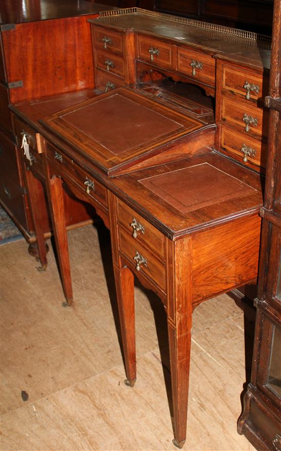 Late Victorian inlaid rosewood writing desk